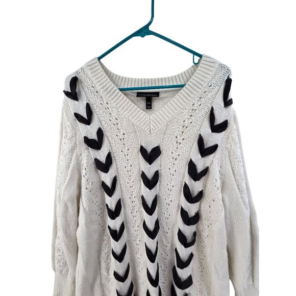 Lane Bryant Sweater Womens 20  White Black Tunic Open Knit Pullover Lightweight - Picture 5 of 10